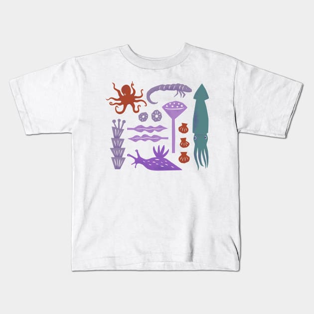 Sea Creatures Kids T-Shirt by hinem